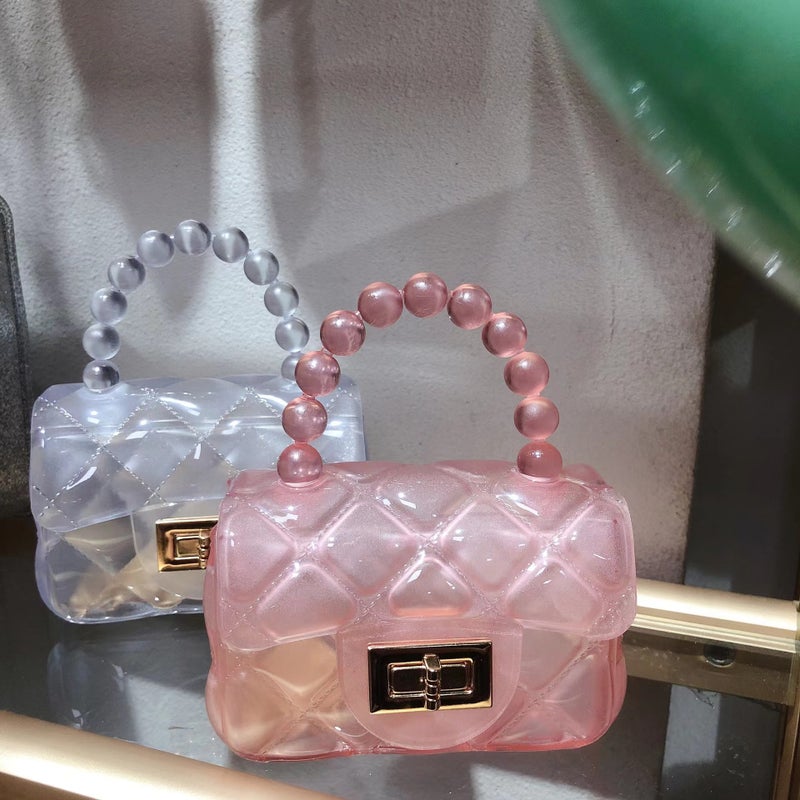 Korean Style Fashion Chanel Style Bag All-Match Diamond Plaid Chain Transparent Jelly Bag Pearl Crossbody Bag - Image 2